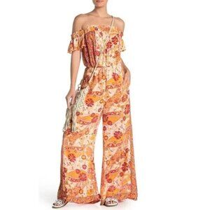 Free People Carmen Off The Shoulder Jumpsuit Small‎ Golden Gate Boho